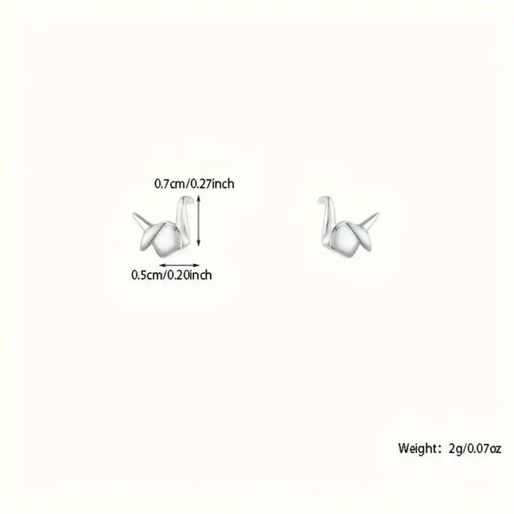 "Zoe" Folded Paper Crane Minimalist Stud Earrings - Picture 2 of 3